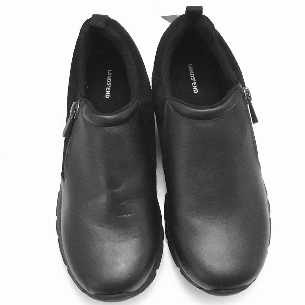 Lands End Women’s Black Leather Suede Loafer Rugged Comfort Thermolite Size 6.5